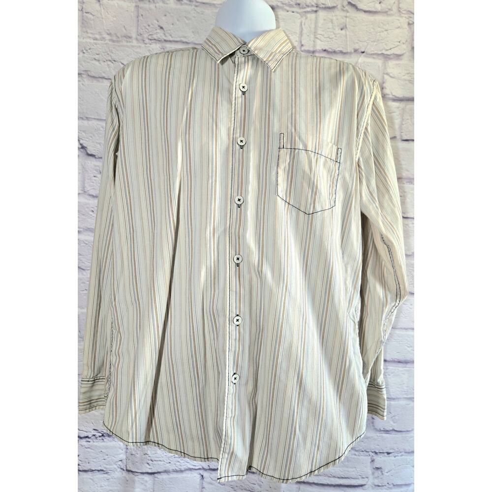 Axis LA Tan Multicolor Stripe Long Sleeves Button Up Men's Shirt Large